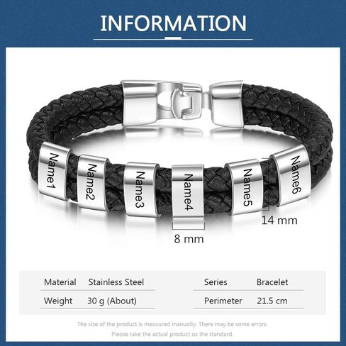 Personalized Mens Black Braid Bracelet Custom Bracelet with 1-8 Custom Beads Family Names Jewelry for Men Boyfriend in Saudi Arabia