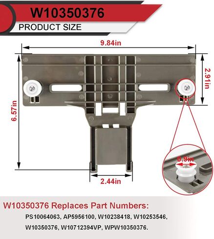 Upgraded Dishwasher Top Rack Adjuster W10350376(2) W10195839(2) W10195840(2) for Kitchenaid,W/ 0.9 In Diameter Wheel,kitchen Aid whirlpool kenmore Dishwasher Parts Upper Rack,model w10350374,w10195840 in Saudi Arabia