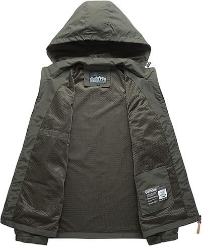 Lu's Chic Men's Windproof Jacket Hoodie Windbreaker Hiking Coat Sportswear Wind Resistant Pockets in Saudi Arabia
