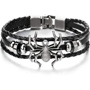 Mens Spider Black Braided Leather Bracelet Multi-Strand Leather Wristband Wrap Bracelet in Saudi Arabia
