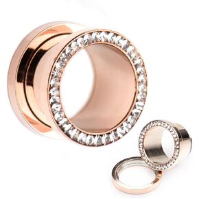 Screw Fit Rose Gold PVD Plated with Multigem Clear CZ WildKlass Plugs