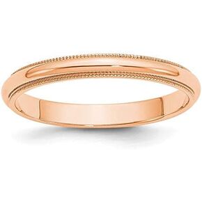 Solid 14k Rose Gold 3mm Milgrain Plain Classic Dome Wedding Band Ring in Kuwait