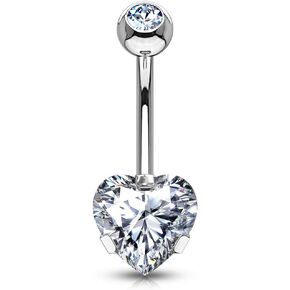 14G Prong Set 8mm Heart CZ 316L Surgical Steel Naval Belly Button Ring in Kuwait