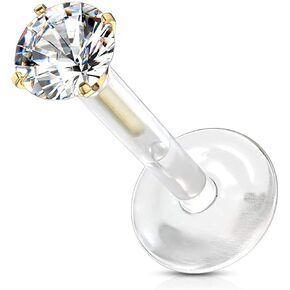 Covet Jewelry Prong Set Round CZ 316L Surgical Steel Top Push in Bio Flex Flat Back Studs for Labret, Monroe, Ear Cartilage, and More in Kuwait