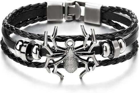 Mens Spider Black Braided Leather Bracelet Multi-Strand Leather Wristband Wrap Bracelet in Saudi Arabia