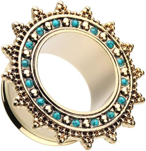 Covet Jewelry Bali Turquoise Sunburst Double Flared Ear Gauge Tunnel Plug in Saudi Arabia