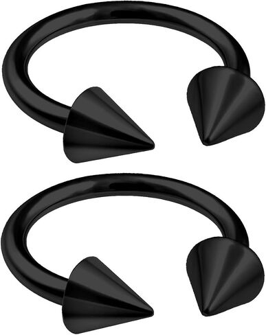 bodyjewellery 2pcs 18g Circular Barbell Ear Cartilage Eyebrow Horseshoe Lip Septum Nose Ring Tragus Helix Black Cones - Pick Size in Saudi Arabia
