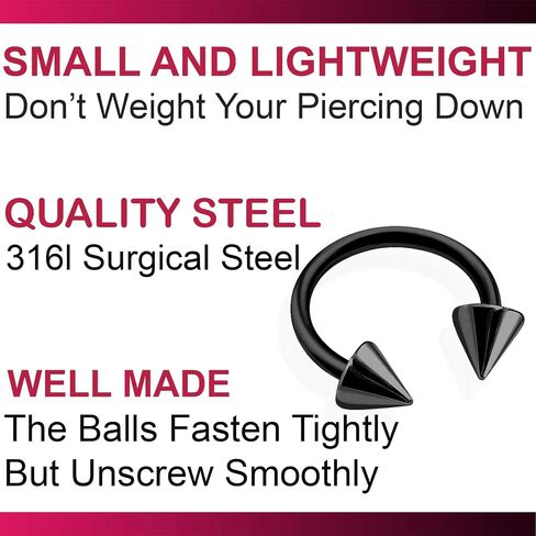 bodyjewellery 2pcs 18g Circular Barbell Ear Cartilage Eyebrow Horseshoe Lip Septum Nose Ring Tragus Helix Black Cones - Pick Size in Saudi Arabia