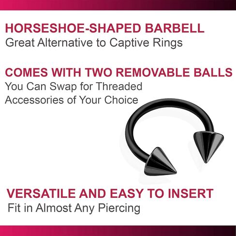 bodyjewellery 2pcs 18g Circular Barbell Ear Cartilage Eyebrow Horseshoe Lip Septum Nose Ring Tragus Helix Black Cones - Pick Size in Saudi Arabia