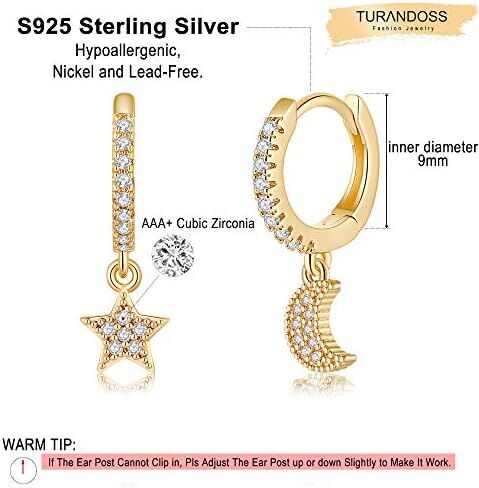 S925 Sterling Silver Post Huggie Hoop Earrings, 14K Gold Plated Dangle Small Hoop Cuff Earring Hypoallergenic Dainty Cubic Zirconia Snake Ball Spike Evil Eye Moon Star Huggie Hoop Earrings in Saudi Arabia