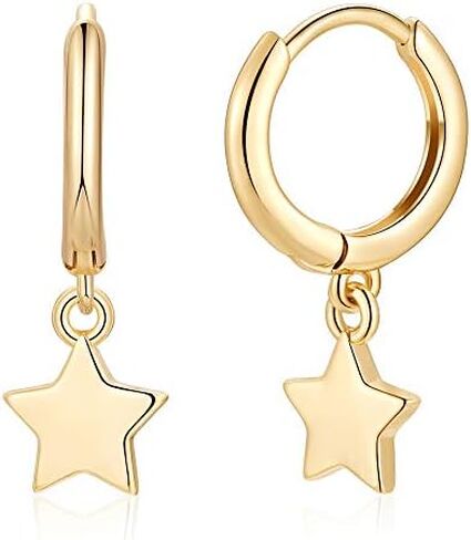 S925 Sterling Silver Post Huggie Hoop Earrings, 14K Gold Plated Dangle Small Hoop Cuff Earring Hypoallergenic Dainty Cubic Zirconia Snake Ball Spike Evil Eye Moon Star Huggie Hoop Earrings in Saudi Arabia