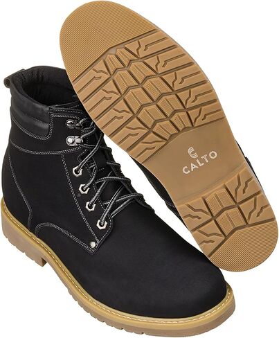 CALTO Men's Invisible Height Increasing Elevator Shoes - Leather Lace-up Round-Toe Work Boots - 3.2 Inches Taller in Saudi Arabia