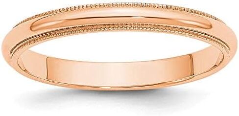 Solid 14k Rose Gold 3mm Milgrain Plain Classic Dome Wedding Band Ring in Saudi Arabia