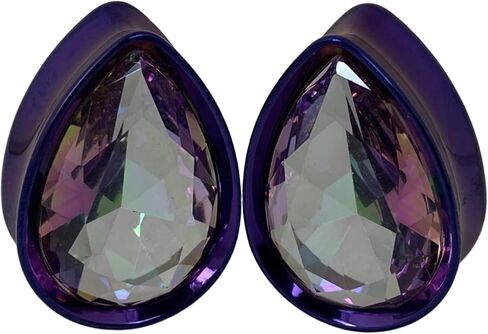 Pair of Purple Steel Teardrops with Aurora Borealis Gem (PS-286) in Saudi Arabia