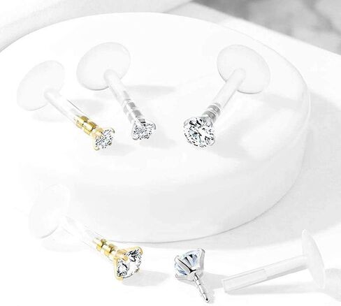 Covet Jewelry Prong Set Round CZ 316L Surgical Steel Top Push in Bio Flex Flat Back Studs for Labret, Monroe, Ear Cartilage, and More in Kuwait
