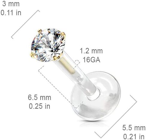 Covet Jewelry Prong Set Round CZ 316L Surgical Steel Top Push in Bio Flex Flat Back Studs for Labret, Monroe, Ear Cartilage, and More in Kuwait