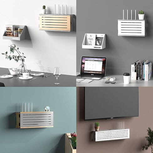 Network Set Top Box Wall Mounted Router Storage Box Wall Mounted Shelf Multi Function WiFi Router Storage Boxes for Home and Office Simple Easy to Install (Color : White-A, Size : 52.5x20x10cm) in Saudi Arabia