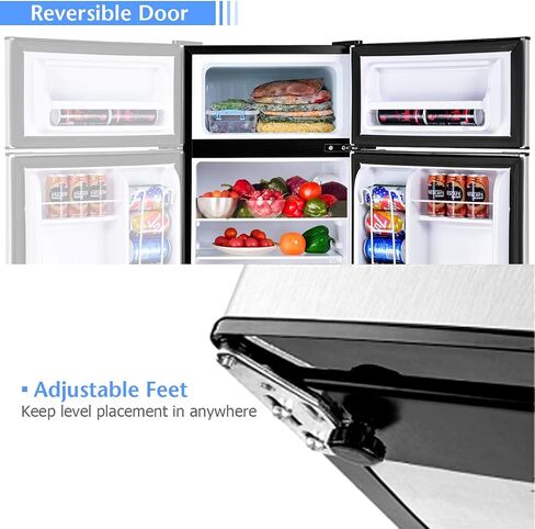 COSTWAY Compact Refrigerator, 3.2 cu ft. Unit 2-Door Mini Freezer Cooler Fridge with Reversible Door, Removable Glass Shelves, Mechanical Control, Recessed Handle for Dorm, Office, Apartment (Grey) in Saudi Arabia