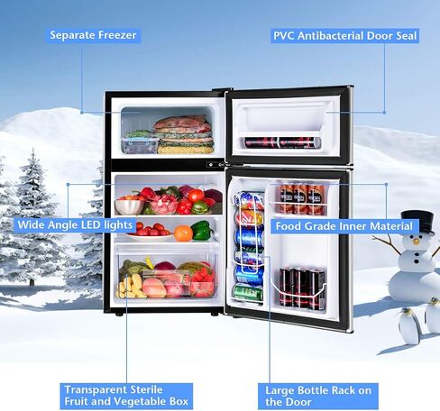 COSTWAY Compact Refrigerator, 3.2 cu ft. Unit 2-Door Mini Freezer Cooler Fridge with Reversible Door, Removable Glass Shelves, Mechanical Control, Recessed Handle for Dorm, Office, Apartment (Grey) in Saudi Arabia