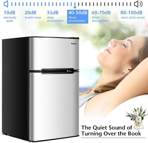 COSTWAY Compact Refrigerator, 3.2 cu ft. Unit 2-Door Mini Freezer Cooler Fridge with Reversible Door, Removable Glass Shelves, Mechanical Control, Recessed Handle for Dorm, Office, Apartment (Grey) in Saudi Arabia