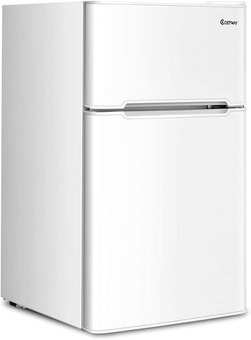 COSTWAY Compact Refrigerator, 3.2 cu ft. Unit 2-Door Mini Freezer Cooler Fridge with Reversible Door, Removable Glass Shelves, Mechanical Control, Recessed Handle for Dorm, Office, Apartment (Grey) in Saudi Arabia