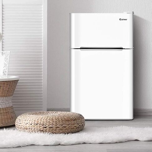 COSTWAY Compact Refrigerator, 3.2 cu ft. Unit 2-Door Mini Freezer Cooler Fridge with Reversible Door, Removable Glass Shelves, Mechanical Control, Recessed Handle for Dorm, Office, Apartment (Grey) in Saudi Arabia