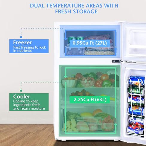 COSTWAY Compact Refrigerator, 3.2 cu ft. Unit 2-Door Mini Freezer Cooler Fridge with Reversible Door, Removable Glass Shelves, Mechanical Control, Recessed Handle for Dorm, Office, Apartment (Grey) in Saudi Arabia