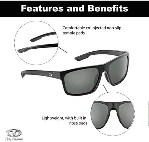 Flying Fisherman Square Offline Polarized Sunglasses with AcuTint Lenses, UV Protection, Perfect for Fishing and Outdoor Sports, Matte Black Frame/Smoke Lens, Medium/Large in Saudi Arabia