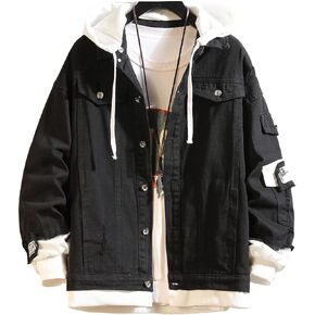 babyhealthy Men Denim Jacket with Hood Casual Button Down Jean Trucker Jacket Hoodies in Kuwait
