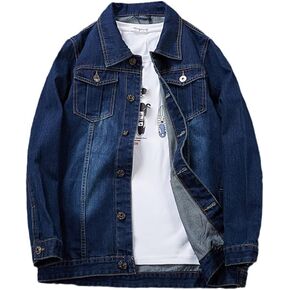 Plus Size Men's Denim Jacket Dark Blue Casual Multi-Pocket Spring Autumn Jacket Male Clothes in Saudi Arabia