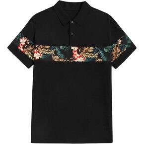 قميص بولو جولف رياضي كاجوال للرجال من OYOANGLE بأكمام قصيرة وطباعة استوائية وأكمام قصيرة in Kuwait