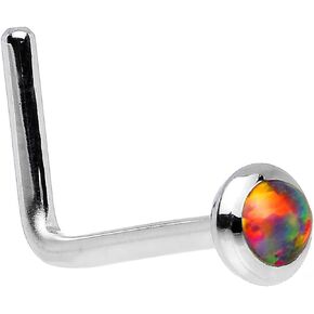 Body Candy 14k White Gold 2mm Fire Red Synthetic Opal L Shaped Nose Stud Ring 20 Gauge 1/4" in Saudi Arabia