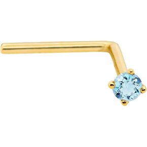 مسمار أنف على شكل حرف L من الذهب عيار 14 قيراطًا عيار 22 قيراطًا مع حجر كريم توباز أزرق حقيقي، أو ذهب أصفر عيار 14 قيراطًا أو شوكة من الذهب الأبيض عيار 14 قيراطًا - خاتم أنف جوهرة بخت شهر ديسمبر in Kuwait