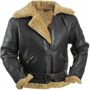 Mens B3 Bomber RAF Aviator Flight Real Shearling Fur Black Pilot Sheepskin Real Leather Jacket in Saudi Arabia
