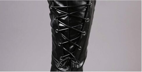 LinvMe Men Fitted PU Faux Leather Jeans Biker Pants Punk Style in Kuwait