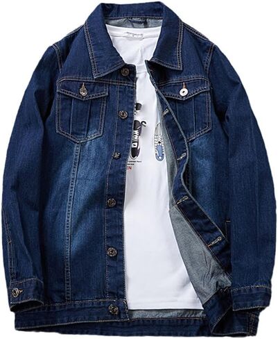 Plus Size Men's Denim Jacket Dark Blue Casual Multi-Pocket Spring Autumn Jacket Male Clothes in Saudi Arabia