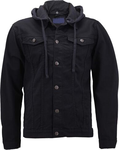 Men’s Classic Button Up Removable Hood Slim Fit Stretch Denim Jean Jacket in Saudi Arabia