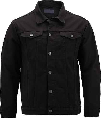 Men’s Classic Button Up Removable Hood Slim Fit Stretch Denim Jean Jacket in Saudi Arabia