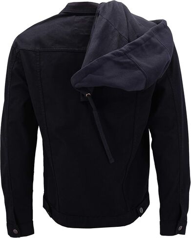 Men’s Classic Button Up Removable Hood Slim Fit Stretch Denim Jean Jacket in Saudi Arabia