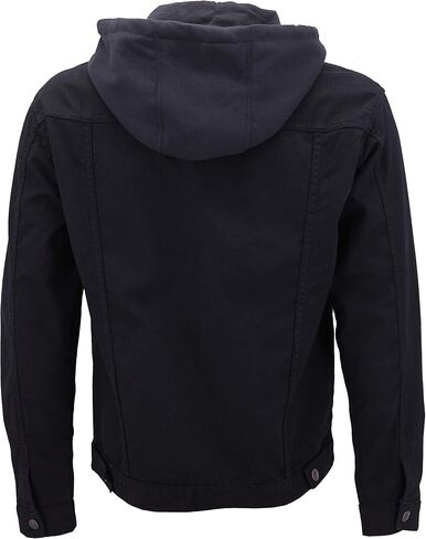 Men’s Classic Button Up Removable Hood Slim Fit Stretch Denim Jean Jacket in Saudi Arabia