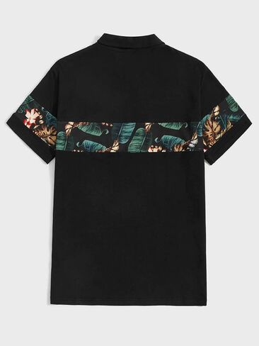 قميص بولو جولف رياضي كاجوال للرجال من OYOANGLE بأكمام قصيرة وطباعة استوائية وأكمام قصيرة in Kuwait