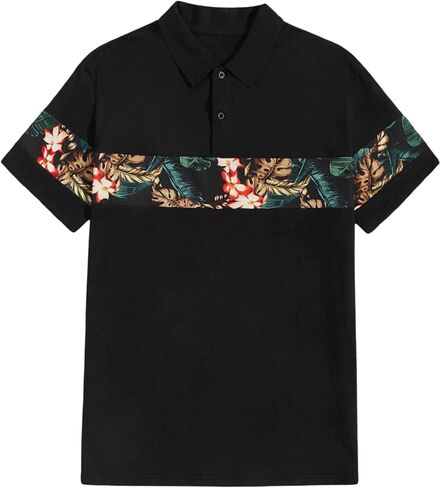 قميص بولو جولف رياضي كاجوال للرجال من OYOANGLE بأكمام قصيرة وطباعة استوائية وأكمام قصيرة in Kuwait