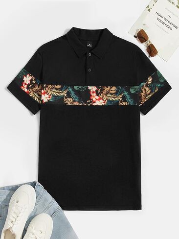 قميص بولو جولف رياضي كاجوال للرجال من OYOANGLE بأكمام قصيرة وطباعة استوائية وأكمام قصيرة in Kuwait