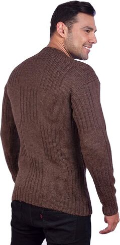 INTI ALPACA Men’s Hand Knit Long Sleeve V-Neck Brown Alpaca Sweater in Saudi Arabia