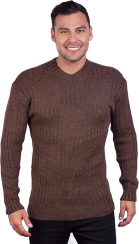 INTI ALPACA Men’s Hand Knit Long Sleeve V-Neck Brown Alpaca Sweater in Saudi Arabia