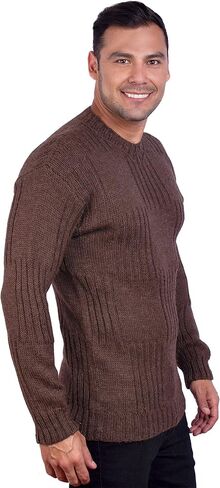 INTI ALPACA Men’s Hand Knit Long Sleeve V-Neck Brown Alpaca Sweater in Saudi Arabia