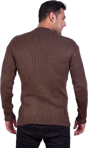 INTI ALPACA Men’s Hand Knit Long Sleeve V-Neck Brown Alpaca Sweater in Saudi Arabia