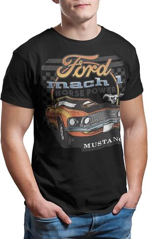 Ford Mustang Horsepower Mach 1 Logo T-Shirt Front Print in Kuwait
