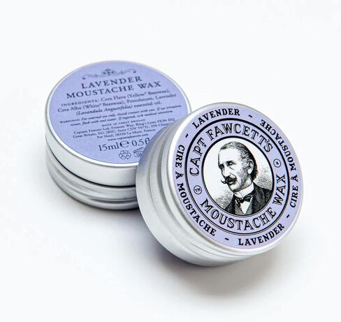 Captain Fawcett's Moustache Wax- Lavender scent - easy to use, with premium natural ingredients, for taming and shaping unruly beards, 15ml ℮ 0.5fl oz, ideal for professional and personal use, Made in the U.K. in Saudi Arabia