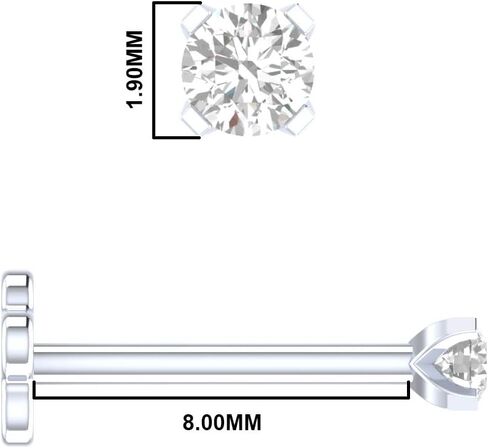 Real Diamond Nose Stud 14K White Gold Nose Ring Internally Threaded 8MM Long Screw Back HI Color 0.02 to 1/6 ct in Saudi Arabia